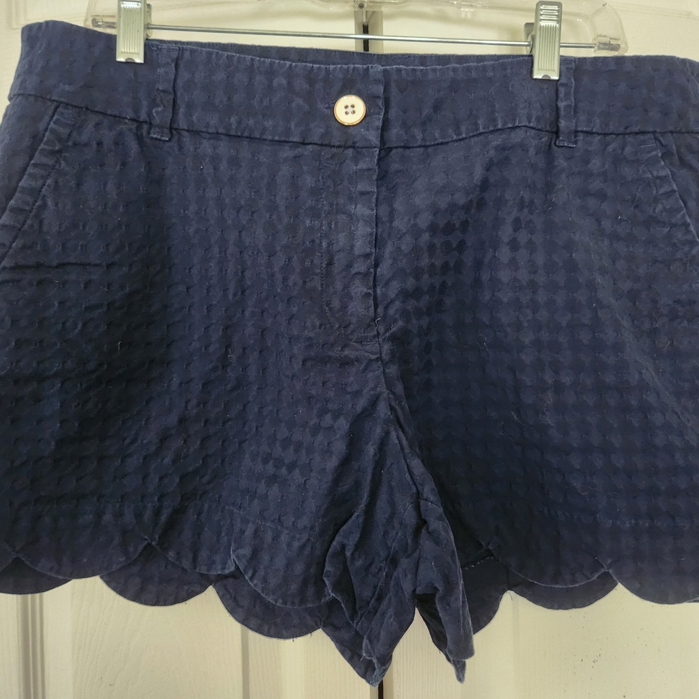 Navy Blue Scalloped Women Shorts